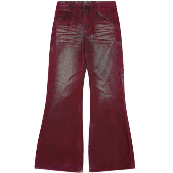 Red American high-street style floor-length jeans with a slight flare.
